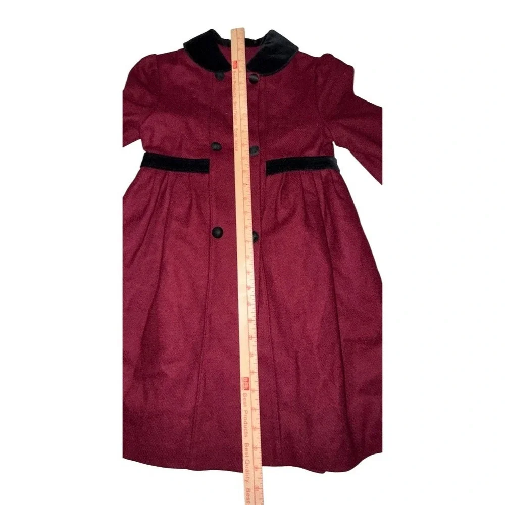 Vintage Freeway Fashions Girls Dress Coat Red Velvet Collar M Lined burgundy USA